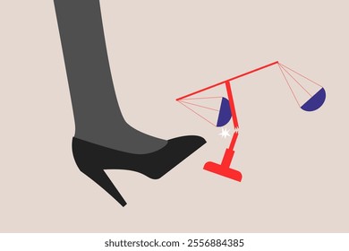 Kick the scales of justice. concept no fair, Corruption and dishonesty