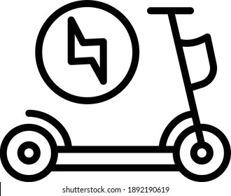Kick Scooter Charge Concept, Electric Bike with Thunder bolt Sign Vector Icon Design, Green transport Symbol on white background, eco Motorized scooter Sign,