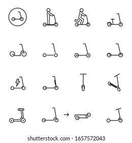 Kick scooter and electric scooter, icon set. Line with editable stroke