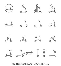 Kick scooter and electric scooter, icon set. Line