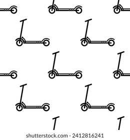 Kick Scooter Icon Seamless Pattern, Push Scooter Icon, Manual Powered Transportation Vector Art Illustration