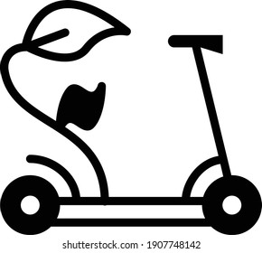 Kick Scooter with Leaf Concept Vector Glyph Icon Design, Green transport Symbol on white background, Eco Motorized scooter Sign, Mobile app ui elements