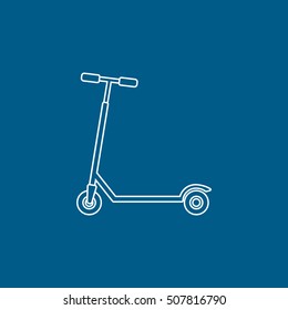 Kick Scooter Line Icon On Blue Background