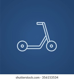 Kick scooter line icon for web, mobile and infographics. Vector light blue icon isolated on blue background.