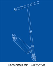 Kick scooter outline. Vector rendering of 3d. Wire-frame style. The layers of visible and invisible lines are separated