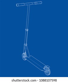 Kick scooter outline. Vector rendering of 3d. Wire-frame style. The layers of visible and invisible lines are separated