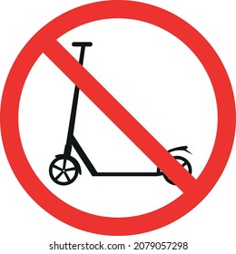 kick scooter prohibition sign. Red circle cross out Background. Forbidden signs and symbols.