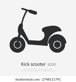 Kick scooter side view icon. Simple black scooter symbol in flat minimal vector style, isolated on white background.
