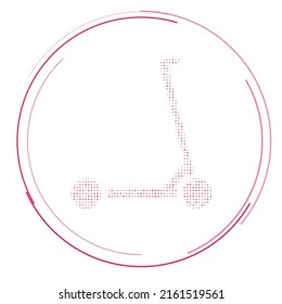 The kick scooter symbol filled with pink dots. Pointillism style. Vector illustration on white background