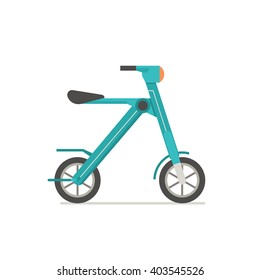 Kick scooter vector illustration. Balance bike in green color isolated on white background. Push cycle flat design icon.