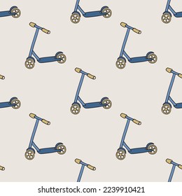 Kick scooter vector seamless pattern. Cute repeat background for textile, design, fabric, cover etc.	
