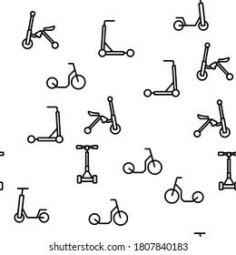 Kick Scooter Vehicle Vector Seamless Pattern Thin Line Illustration