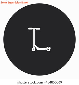 Kick scooter web icon. Gray circle button with white illustration.