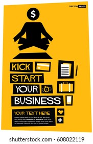 Kick Start Your Business Poster In Retro Style With Text Box Template