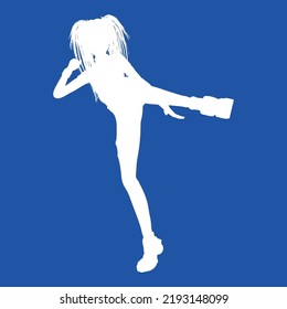 Kick Suit Fight Sport Boxing Woman Manga Young Anime Blue Vector