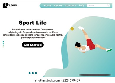 Kick volleyball landing page design vector