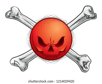 Kickball or Dodgeball Skull Face with Crossbones