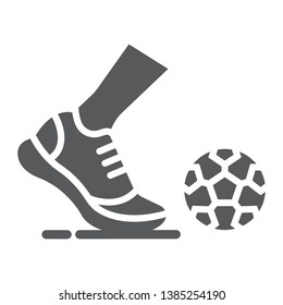 Kickball glyph icon, football and play, foot with ball sign, vector graphics, a solid pattern on a white background, eps 10.