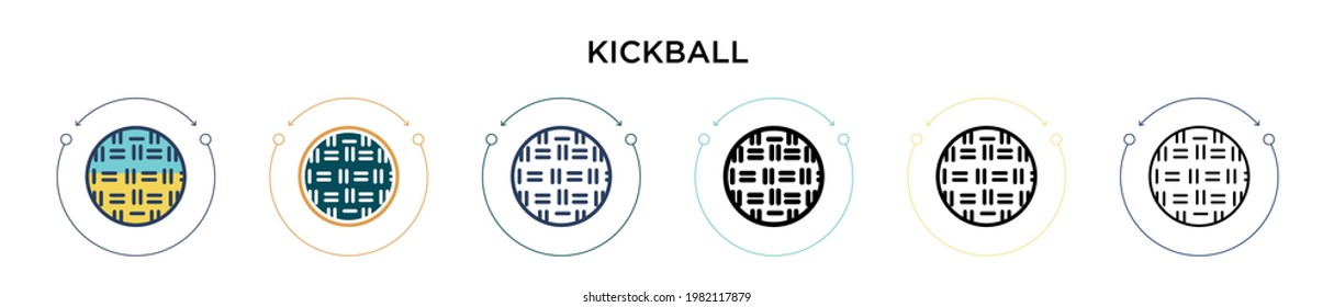 Kickball icon in filled, thin line, outline and stroke style. Vector illustration of two colored and black kickball vector icons designs can be used for mobile, ui, web