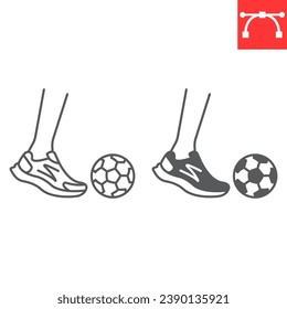 Kickball line and glyph icon, sport and game, sport shoe with soccer ball vector icon, vector graphics, editable stroke outline sign, eps 10.