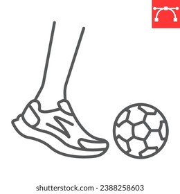 Kickball line icon, sport and game, sport shoe with soccer ball vector icon, vector graphics, editable stroke outline sign, eps 10.