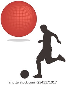 kickball, red inflated ball with silhouette of player on white background