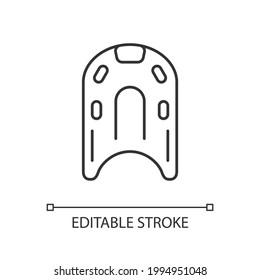 Kickboard linear icon. Buoyant rectangular board. Flotation aid. Lower body workouts. Thin line customizable illustration. Contour symbol. Vector isolated outline drawing. Editable stroke