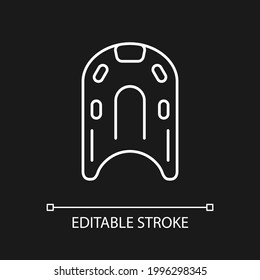 Kickboard white linear icon for dark theme. Buoyant rectangular board. Lower body workouts. Thin line customizable illustration. Isolated vector contour symbol for night mode. Editable stroke