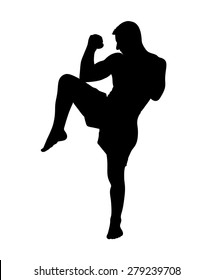 Kickbox fighter silhouette ready to deliver a kick