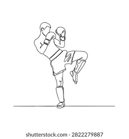 kickboxer athlete practicing boxing combo in stance with gloves and pads
