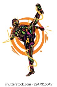 Kickboxer boxer colorful vector illustration, boxing, muay thai, kickboxing, sports.