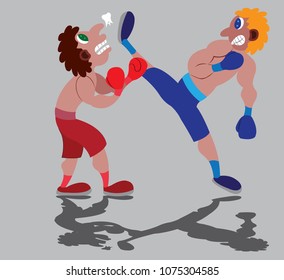 a kickboxer gives his opponent some heavy blows,