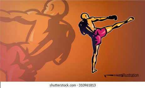 Kickboxer in a pose. Sport logo-style