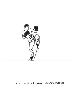 kickboxer standing in a boxing stance punching with bold line art
