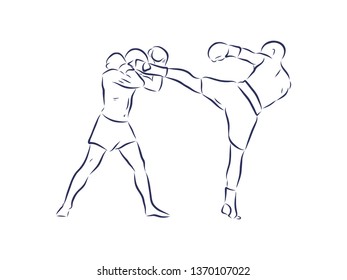 Kickboxing contour vector illustration