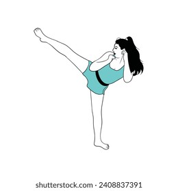 Kickboxing fighting girl flat vector illustration