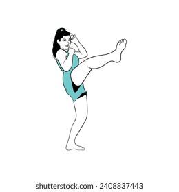 Kickboxing fighting girl flat vector illustration