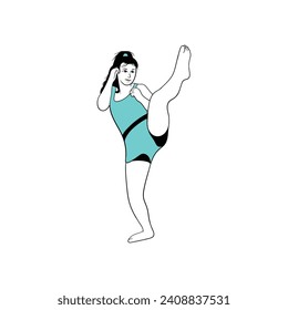 Kickboxing fighting girl flat vector illustration