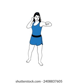 Kickboxing fighting girl flat vector illustration