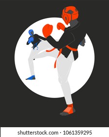 Kickboxing Match, Two Kickboxers Fighting, Vector Illustration