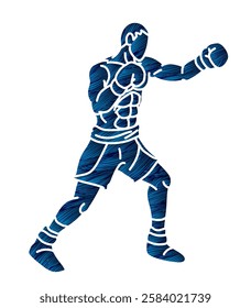 Kickboxing Muay Thai Boxer Boxing Sport Punching Action Fighter Cartoon Graphic Vector