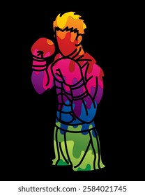 Kickboxing Muay Thai Boxer Boxing Sport Ready to Fight Action Fighter Cartoon Graphic Vector