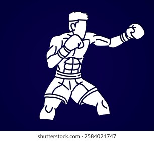 Kickboxing Muay Thai Boxer Boxing Sport Punching Action Fighter Cartoon Graphic Vector