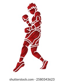 Kickboxing Muay Thai Boxing Sport Boxer Fighting Action Cartoon Graphic Vector