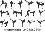 Kickboxing silhouette, Kickboxer silhouette, Kickbox silhouettes,  Kickboxing clipart. 

