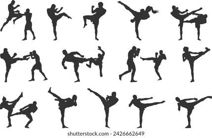 Kickboxing silhouette, Kickboxer silhouette, Kickbox silhouettes,  Kickboxing clipart. 
