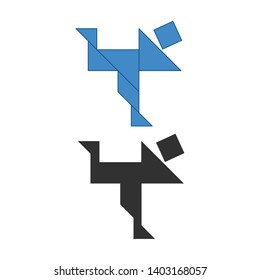 kick-boxing, skating Tangram. Traditional Chinese dissection puzzle, seven tiling pieces - geometric shapes: triangles, square rhombus , parallelogram. Board game for kids that helps to develop