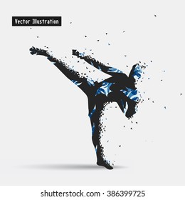 Kickboxing. Vector Eps10 Illustration. Particle Divergent Composition