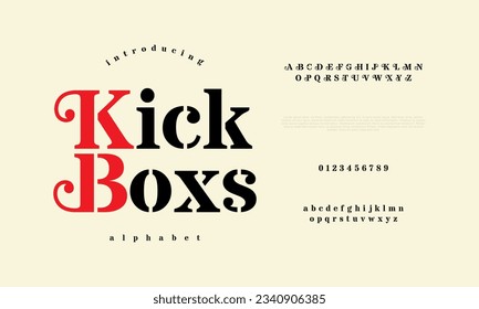 Kickboxs creative vintage alphabet font. Digital abstract moslem, futuristic, fashion, sport, minimal technology typography. Simple numeric vector illustration