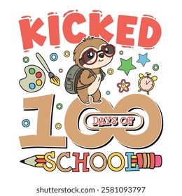 Kicked 100 days of school cute sloth, cute 100 days of school designs